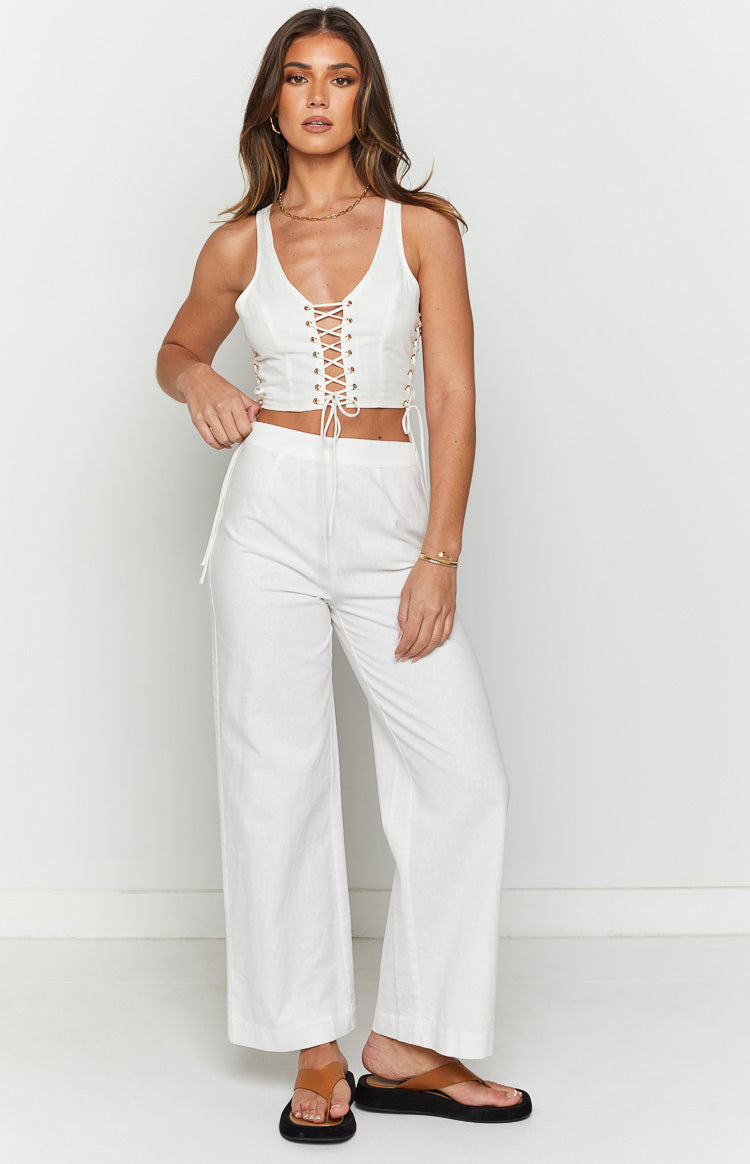 Hadid White Lace Up Top