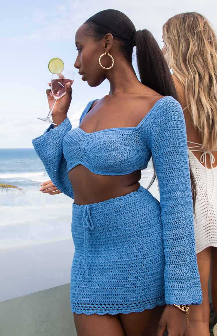 Olympia Blue Crochet Mini Skirt