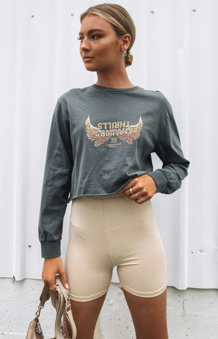 Thrills Sacred Merch Crop LS Tee - Merch Black