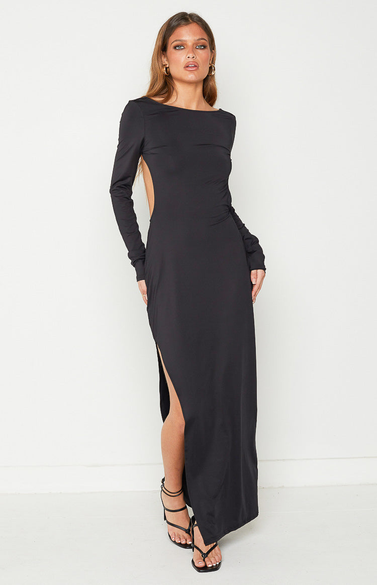 Charis Black Long Sleeve Backless Maxi Dress