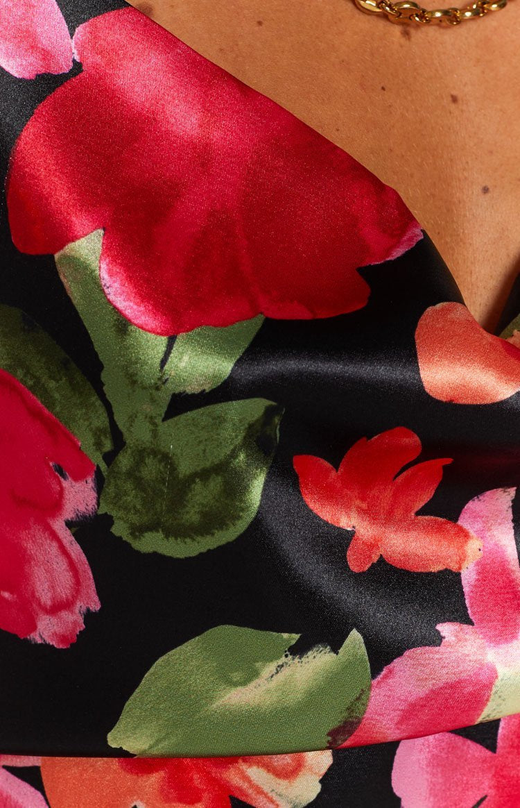 Your LA Catch Cowl Neck Mini Dress Black Floral