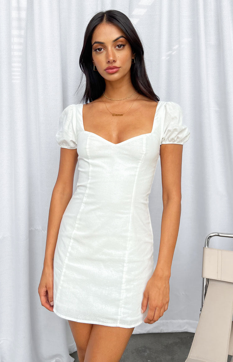 Bianka White Linen Blend Mini Dress