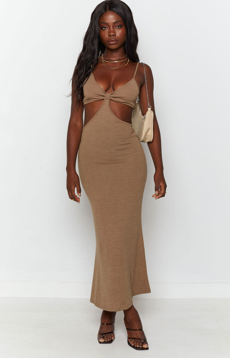 Catalina Cut Out Midi Dress Brown