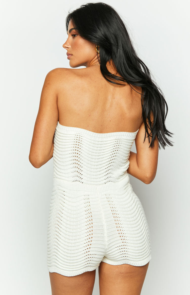 Athens White Knit Playsuit