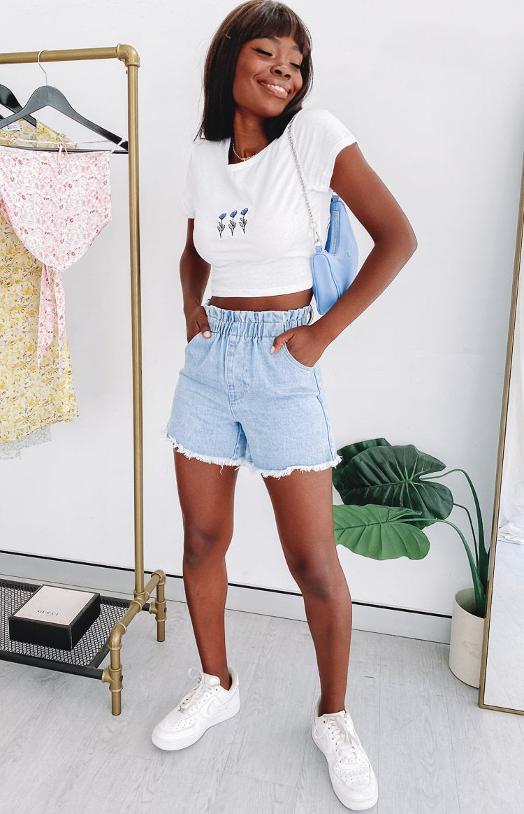 Three Flower Crop Tee White