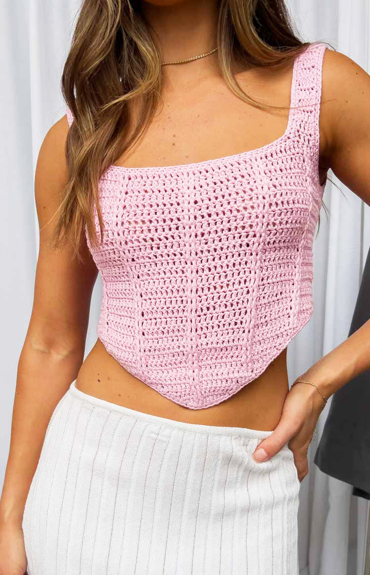 Zyler Pink Crochet Corset Top