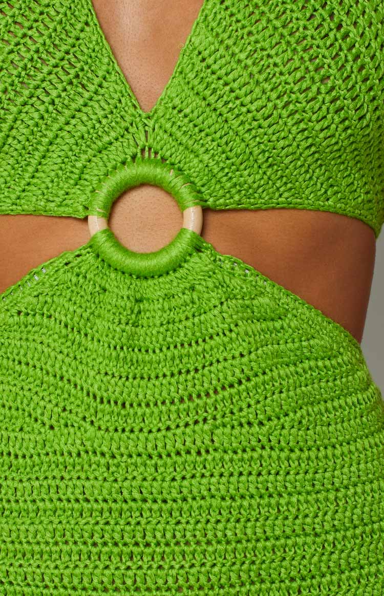 Love Sick Green Crochet Halter Mini Dress