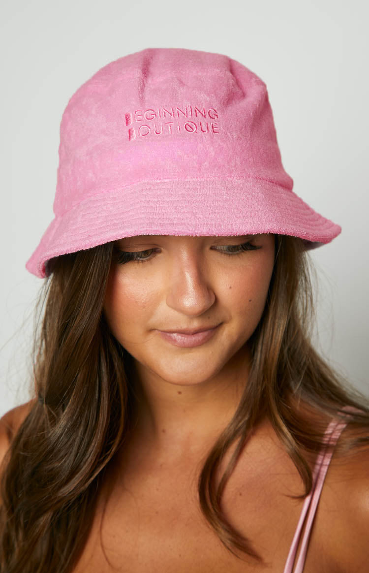 Beginning Pink Terry Towel Bucket Hat