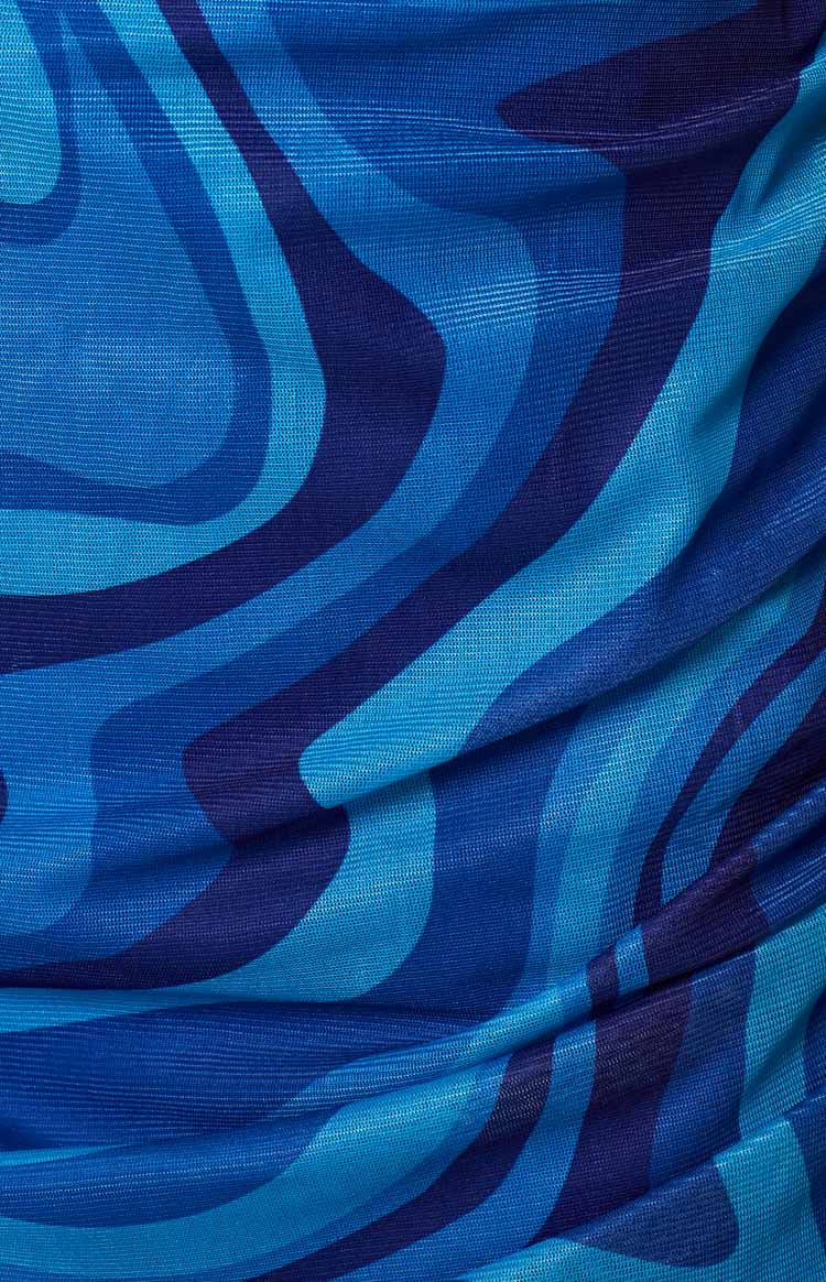 Deleah Blue Mesh Side Ruched Dress