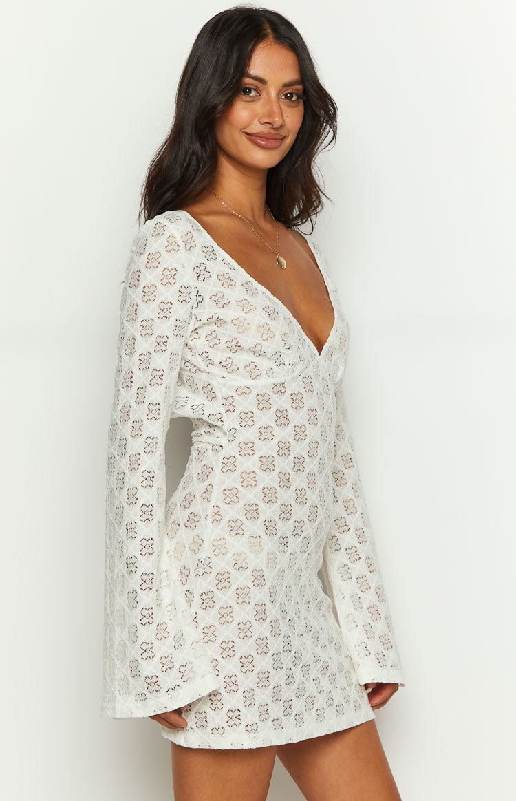 Izara White Long Sleeve Mini Dress