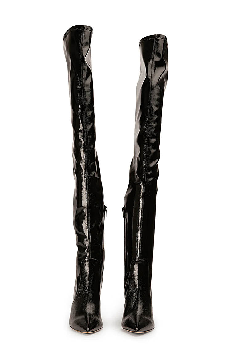 Tony Bianco Avah Black Crinkle Patent Knee High Boots