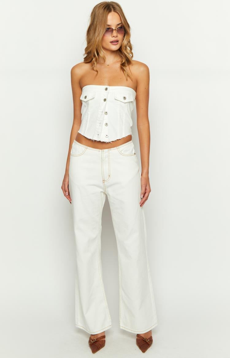 Wilma White Denim Button Top