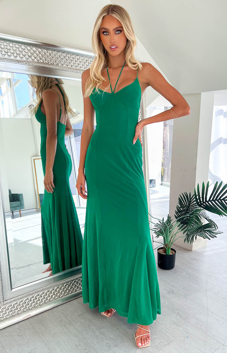 Allegra Green Mesh Formal Maxi Dress