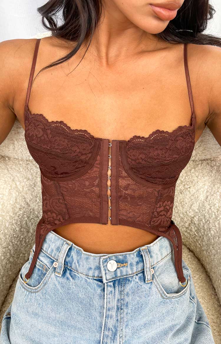 Beckster Brown Garter Corset Top