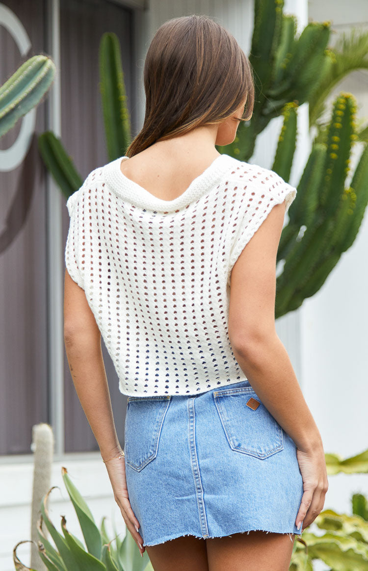 Terry Cream Crochet Knit Vest