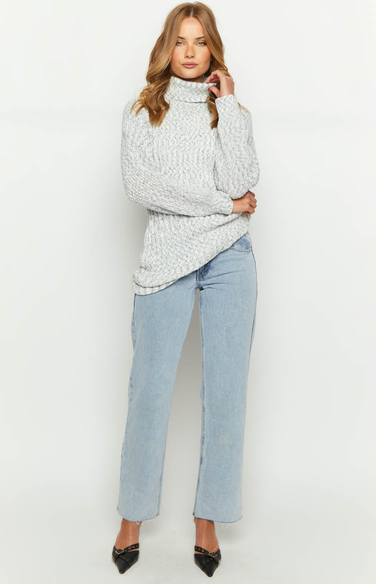 Xanthi Grey Roll Neck Sweater Mini Dress