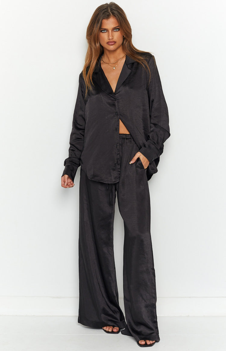 Livia Black Satin Shirt