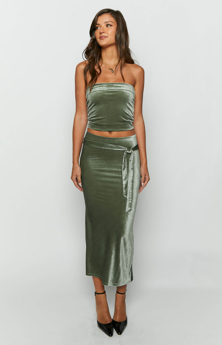 Arleth Green Strapless Velvet Top