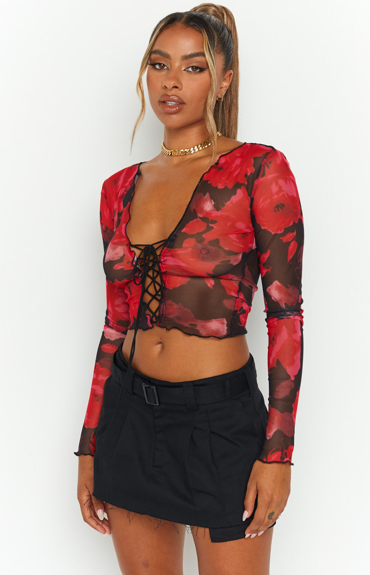 Lioness First Date Tie Top Red Floral