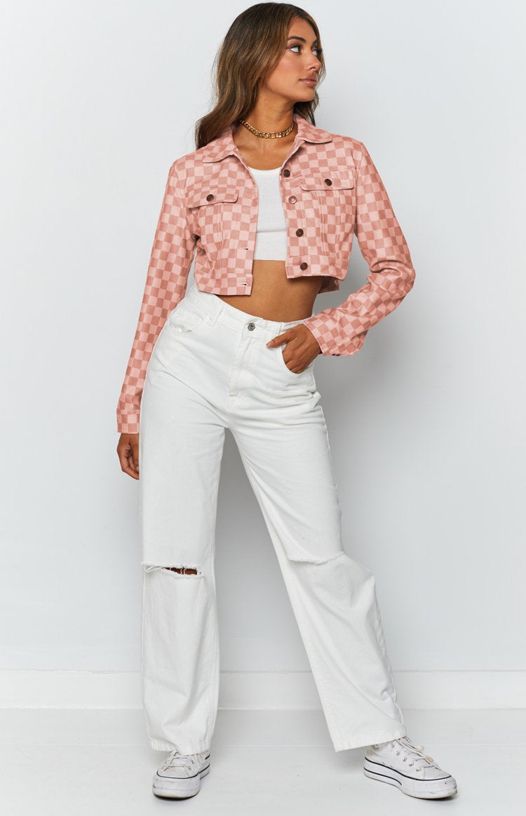 Alternator Check Cropped Jacket Pink