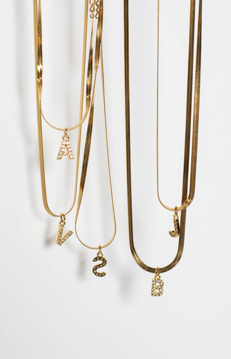 Camelia Gold Letter Snake Chain Necklace