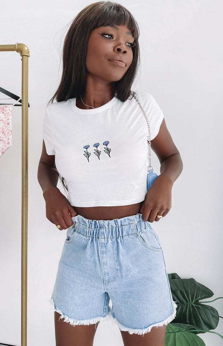 Three Flower Crop Tee White