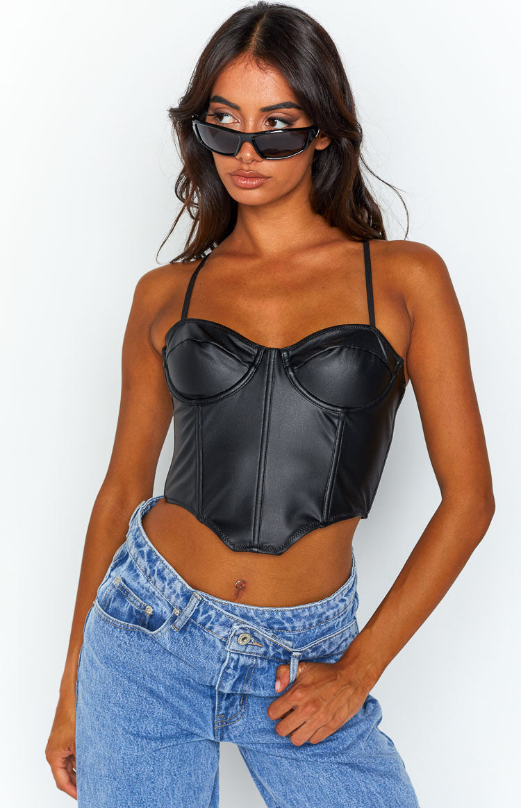 Hartford Black PU Corset Top