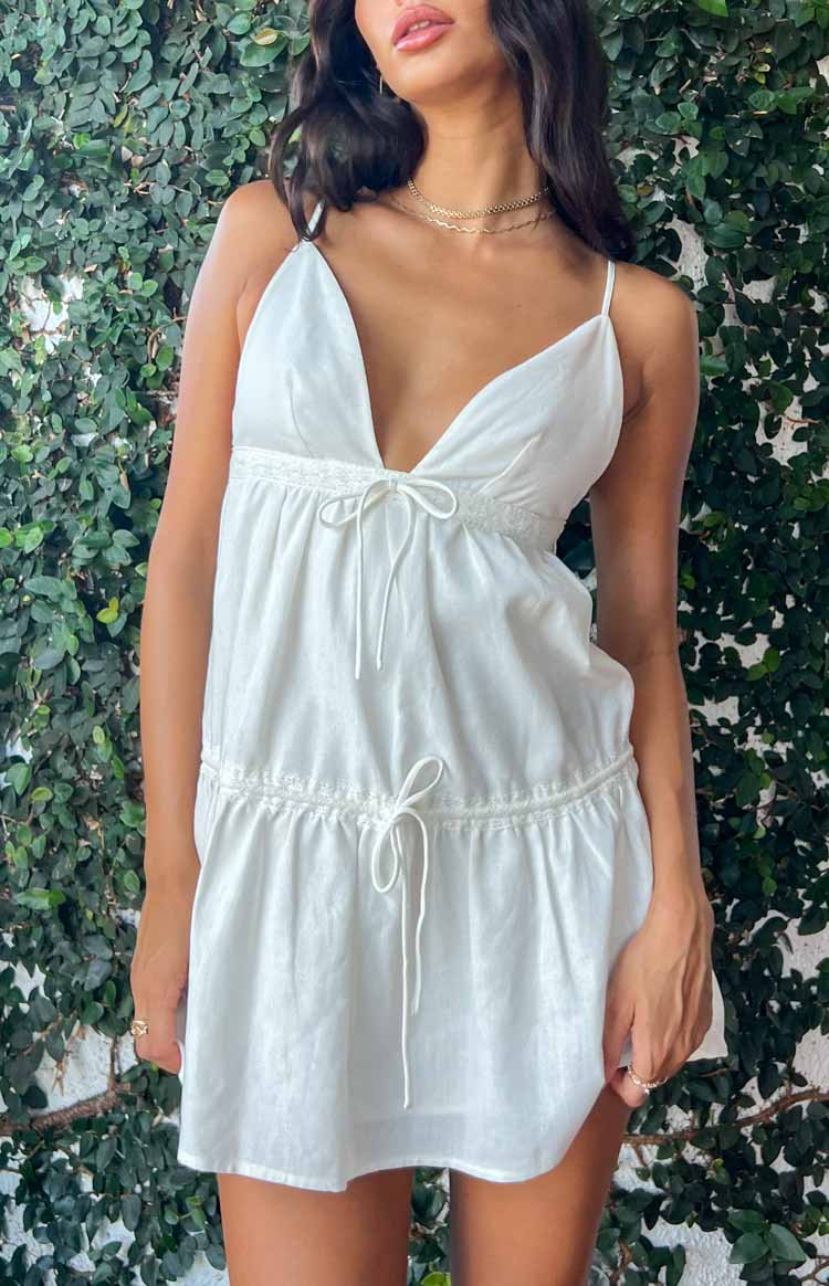 Khloe White Linen Blend Mini Dress