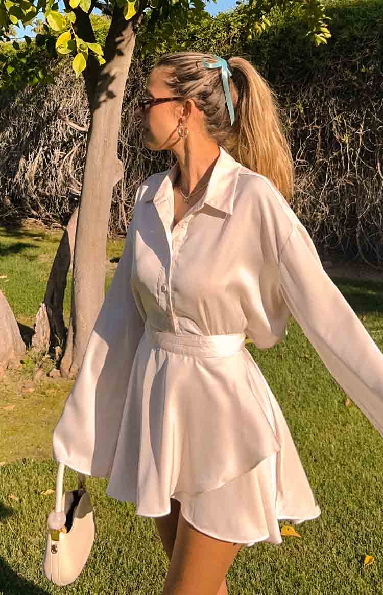 Johnston Cream Satin Mini Skirt