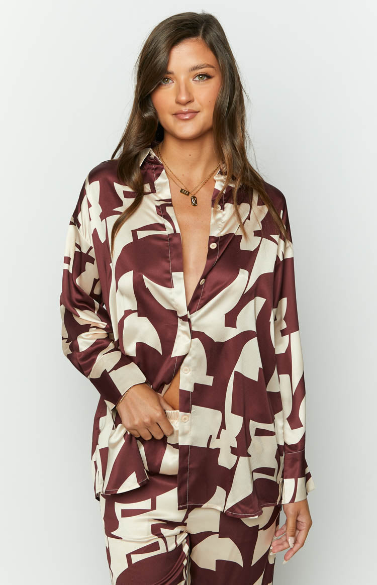 Journee Brown Print Shirt