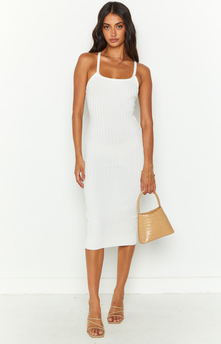 Ellis White Rib Knit Midi Dress