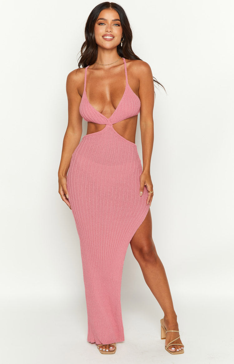 Hallie Pink Knit Cut Out Midi Dress