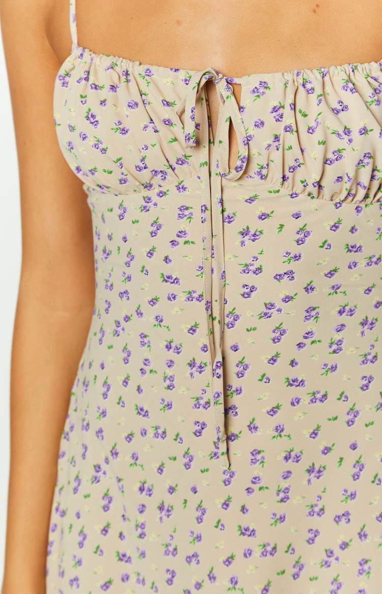 Gaia Beige Floral Mini Dress