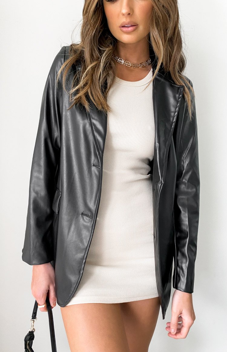 Zina PU Blazer Black