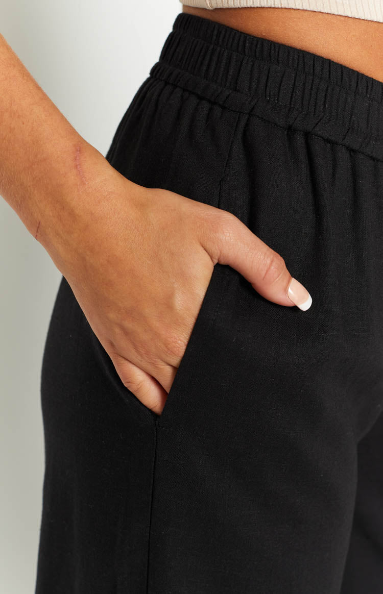 Caelyn Black Linen Blend Pants