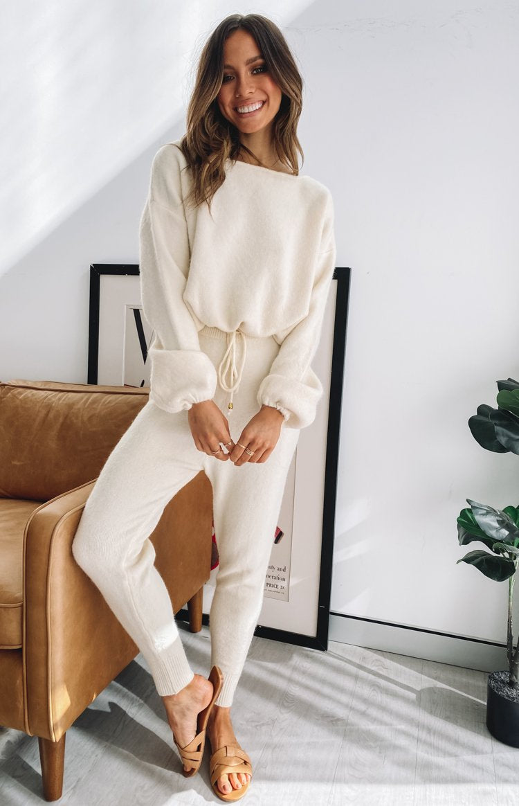 Home Girl Knit Track Pants Cream