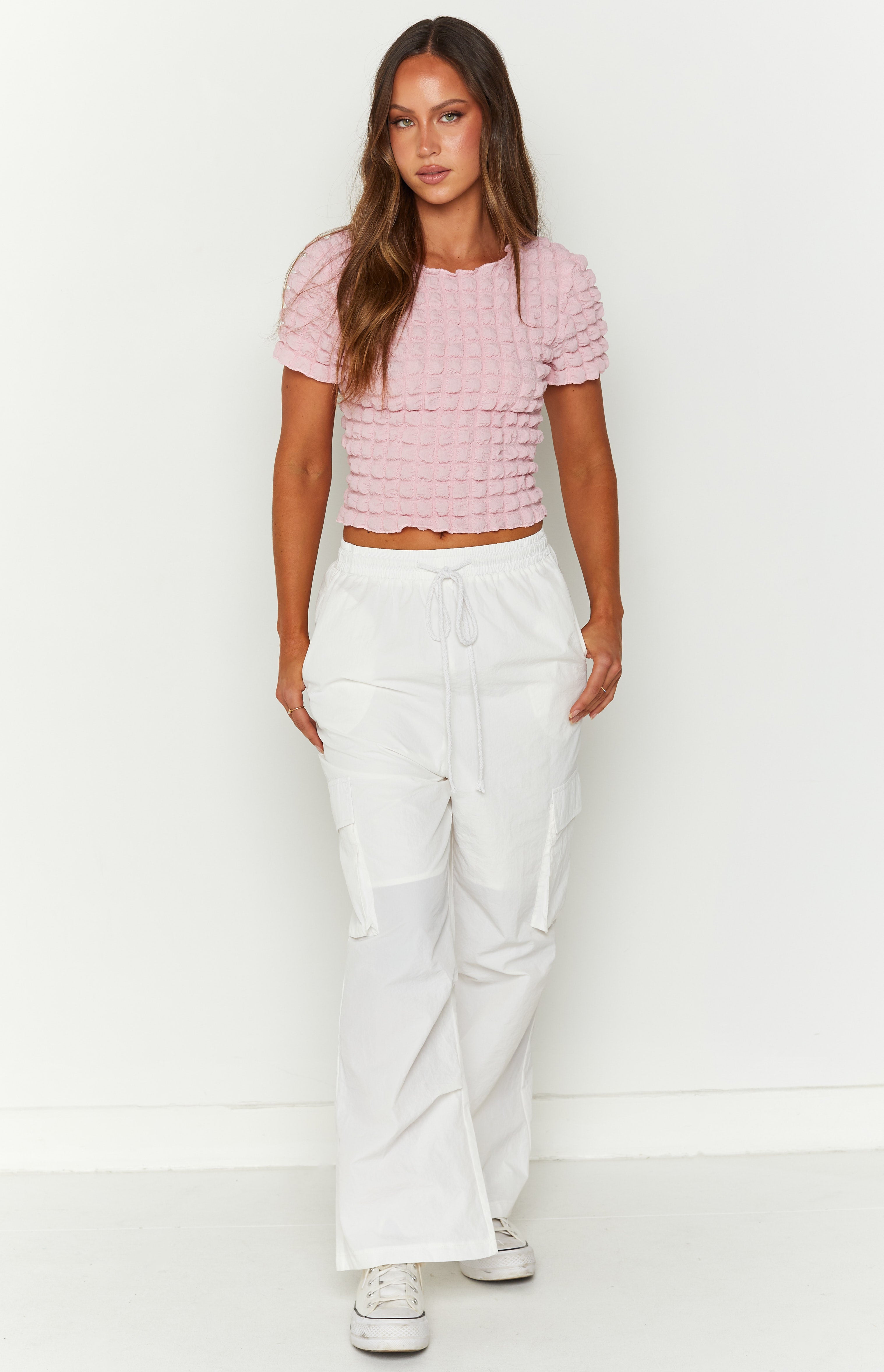 Bubble Pink Short Sleeved Crop Top