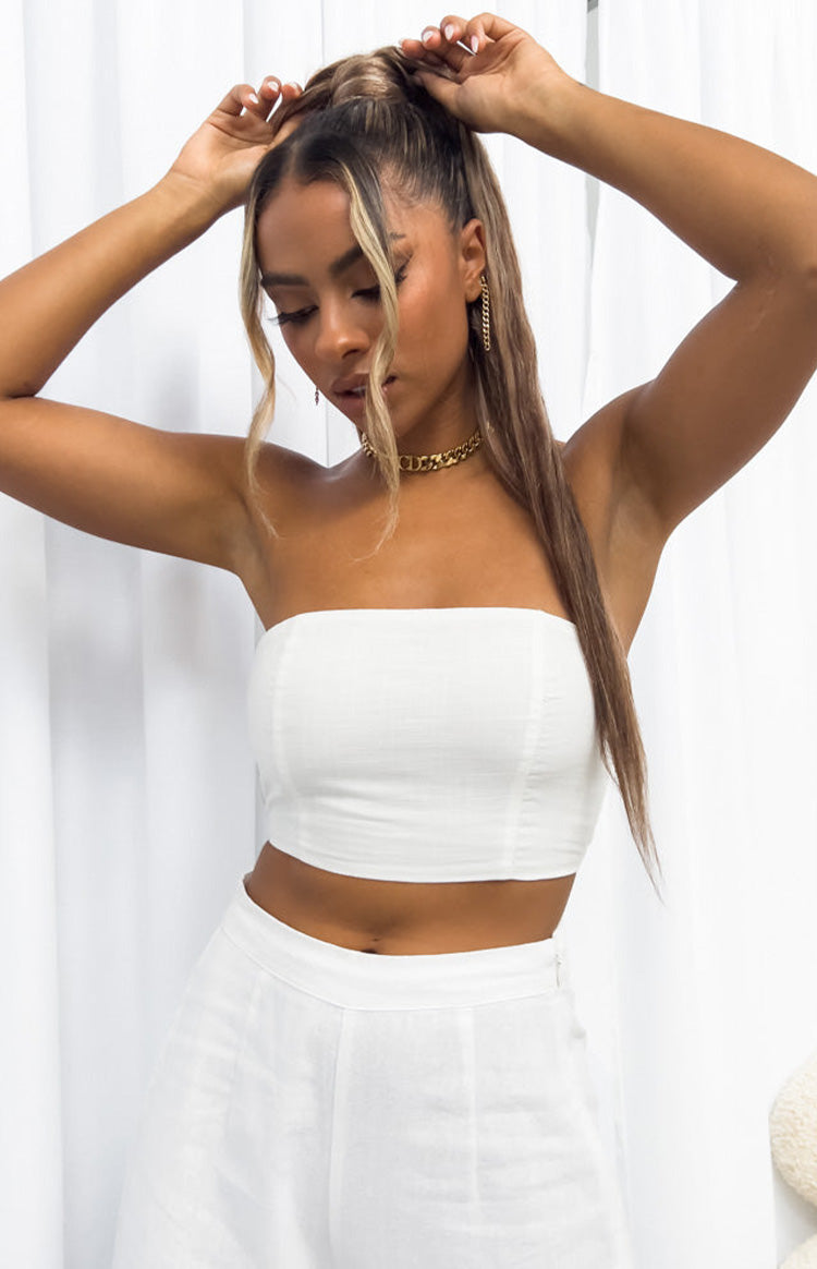 Sienna White Linen Bandeau Top