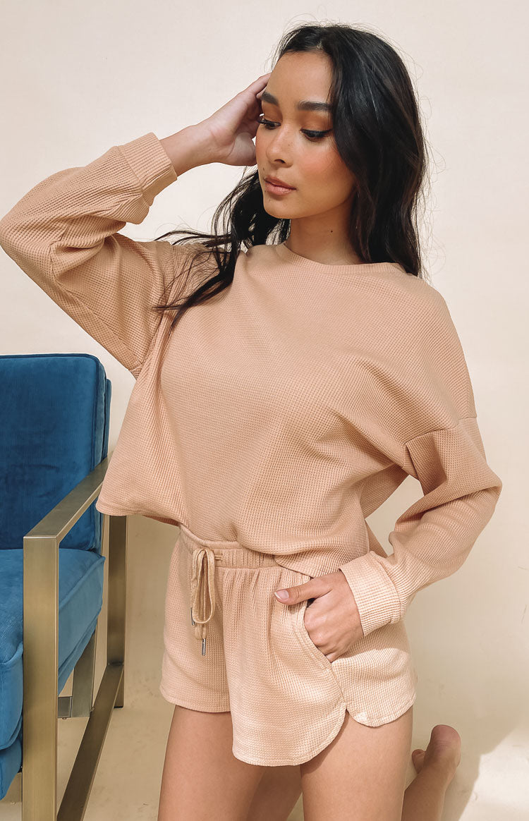 Steph Long Sleeve Waffle Top Tan