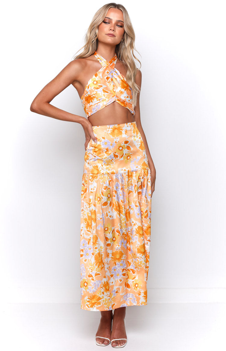 Juniper Orange Floral Maxi Skirt