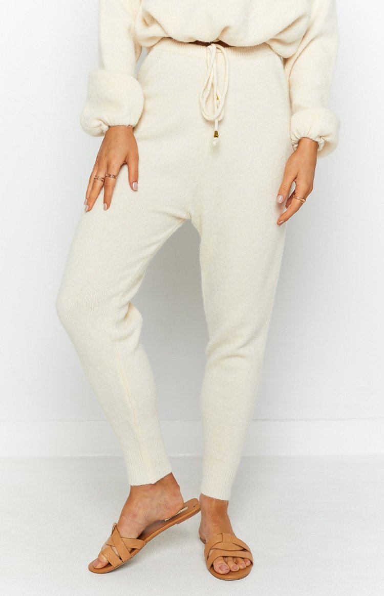 Home Girl Knit Track Pants Cream