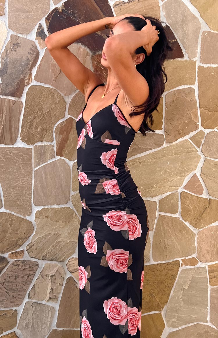 Capri Black Floral Mesh Midi Dress