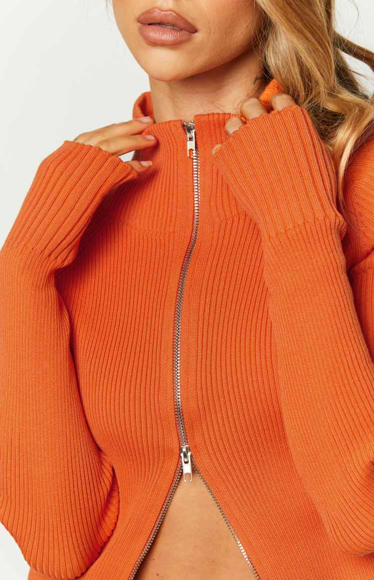 Tahni Orange Zip Up Knit Jacket