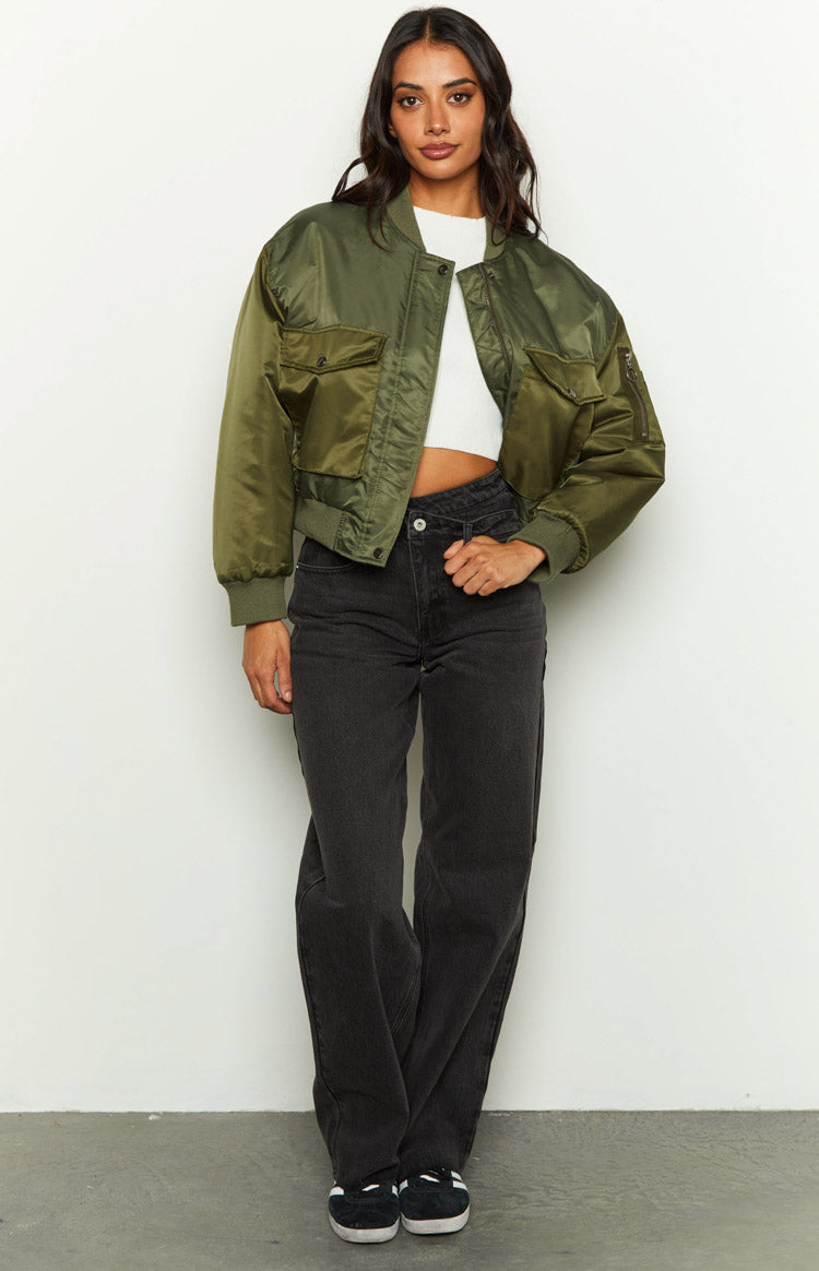 She's Mine Green Bomber Jacket