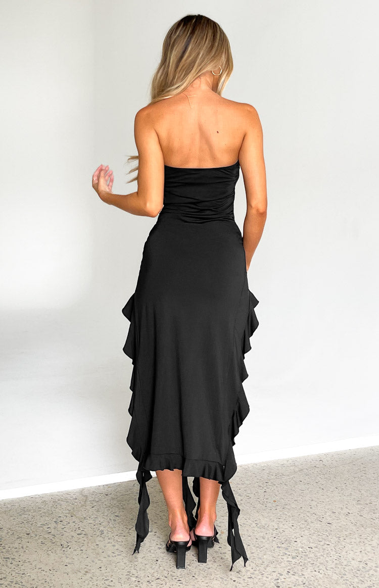 Lioness Rendezvous Black Strapless Midi Dress