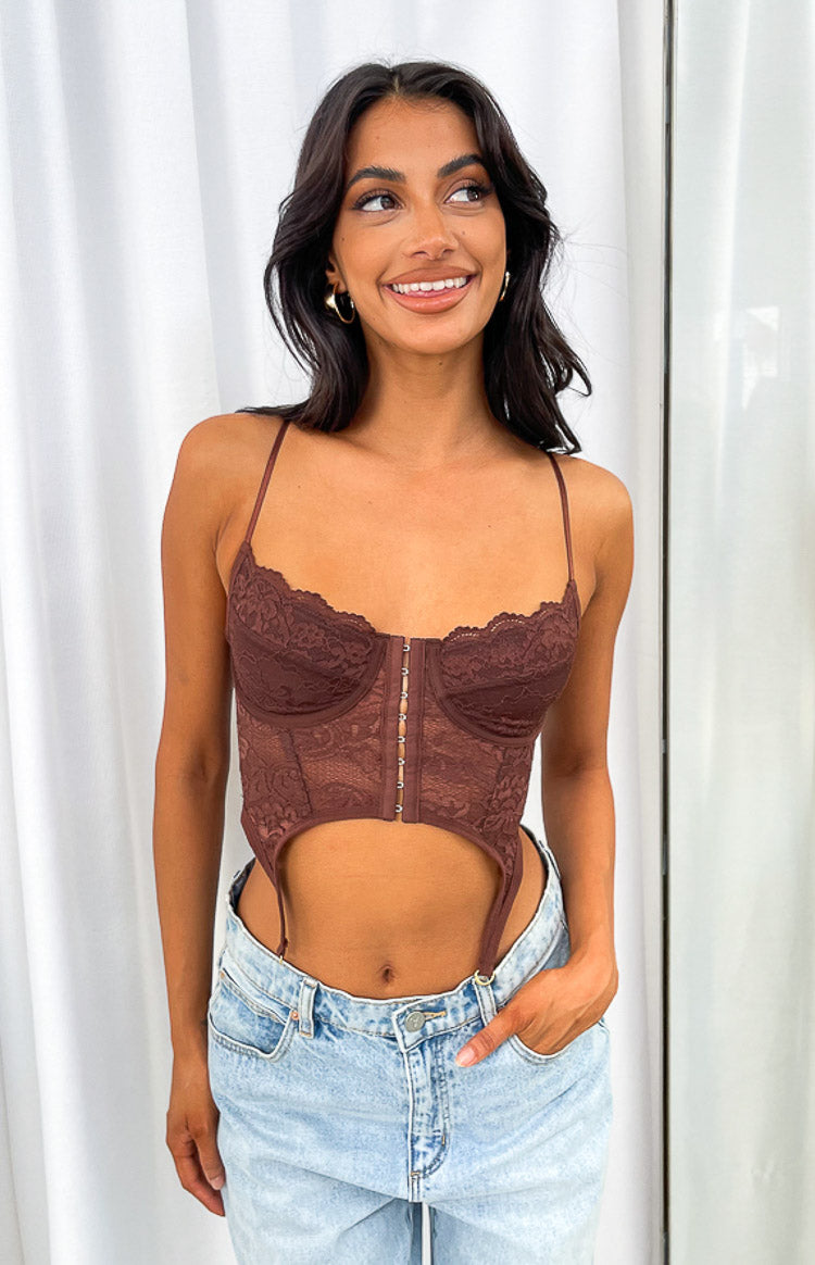 Beckster Brown Garter Corset Top