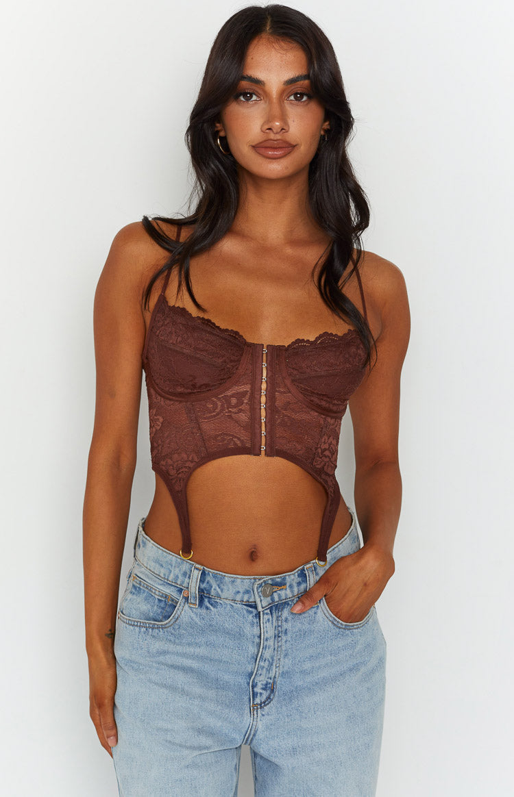 Beckster Brown Garter Corset Top