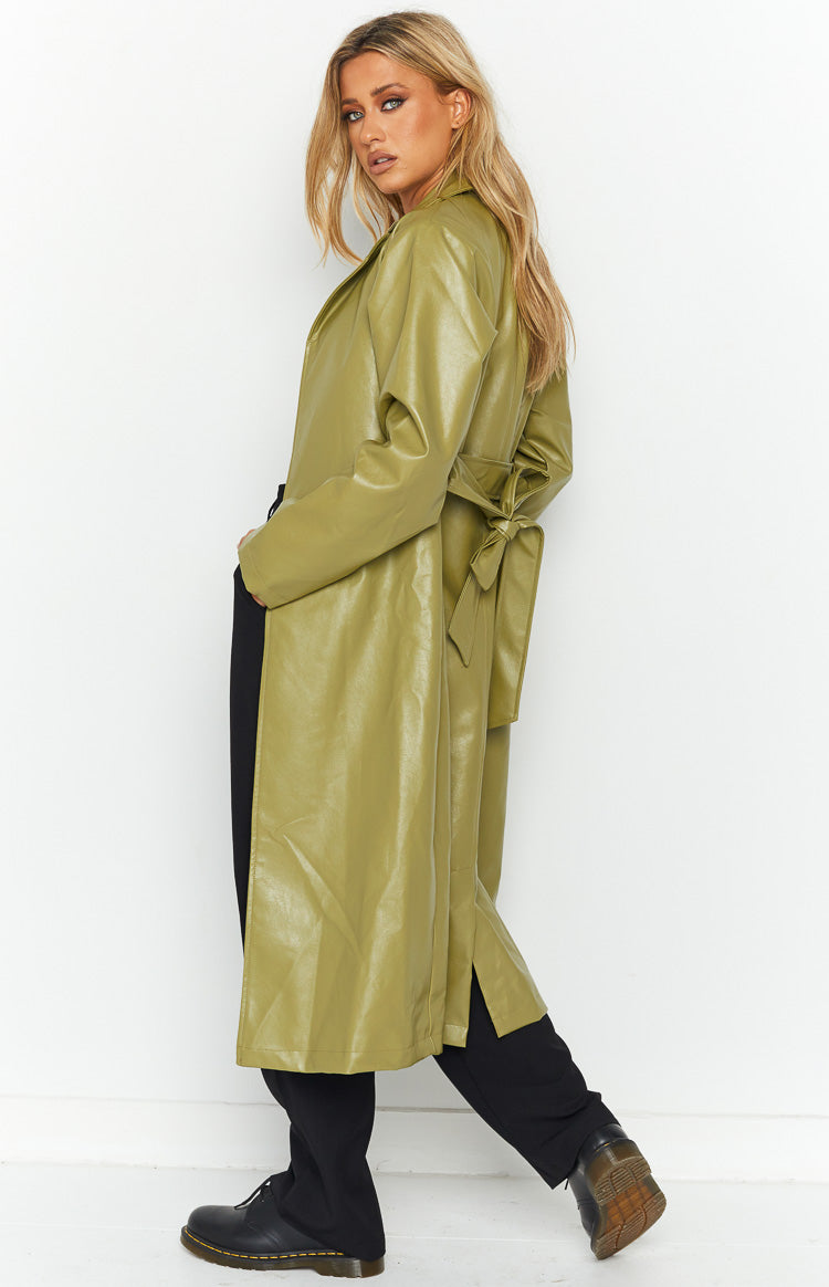 Kalessa Green PU Trench Jacket