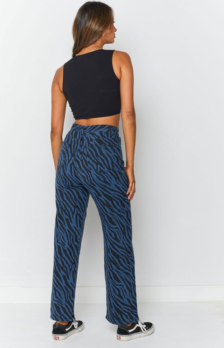 Jungle Swing Print Straight Leg Jeans Blue