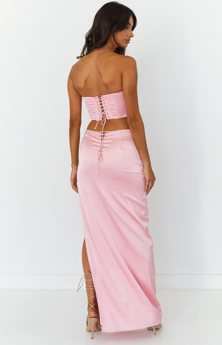 Mckenzie Pink Satin Maxi Skirt